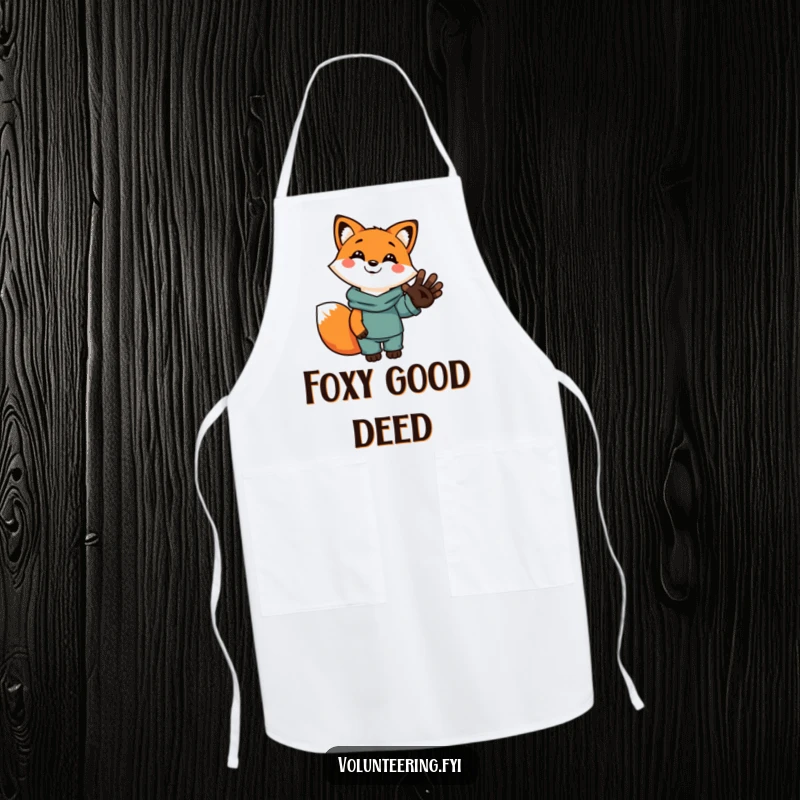 Funny kitchen apron featuring a smiling cartoon fox holding a human hand, ideal for cooking, baking, and spreading joy.