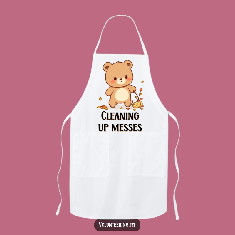 Funny Kawaii Bear Tidying Up Apron: Autumn Cleaning Gift