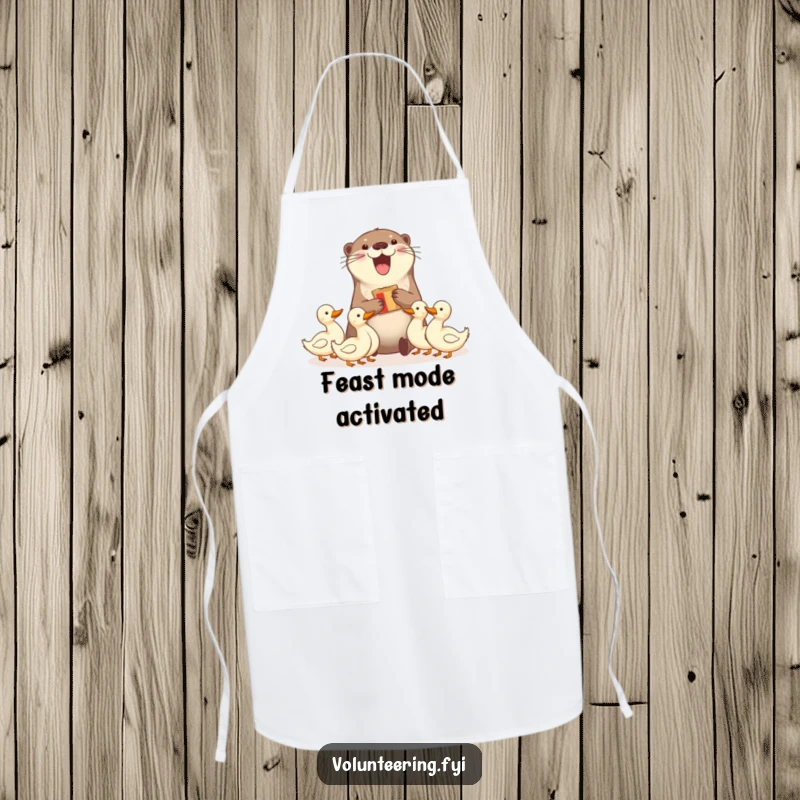 Funny apron featuring a delighted otter sharing snacks with ducks, perfect for humorous kitchen gatherings. Great funny gift.