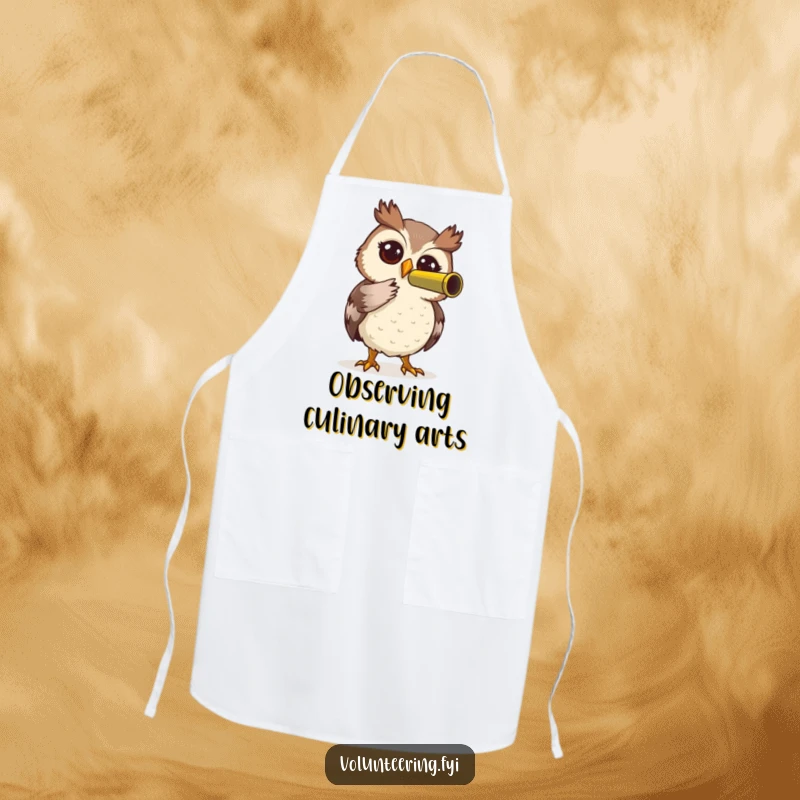 Funny Owl Apron: Durable apron with a curious owl and telescope, signifying helpfulness, a great funny gift.