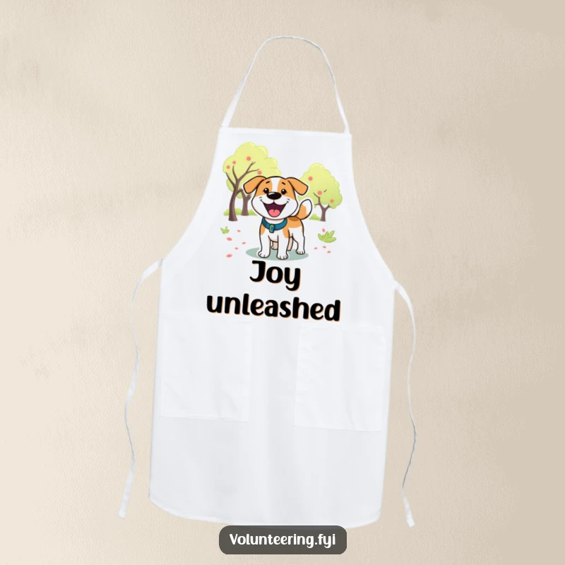 Funny Dog Park Apron: A happy cartoon dog in a park, its tail wagging energetically, ready to protect your clothes with a smile.