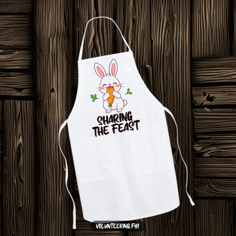 Funny apron featuring a sweet rabbit sharing a giant carrot down the middle, ideal for kitchen fun and smiles.