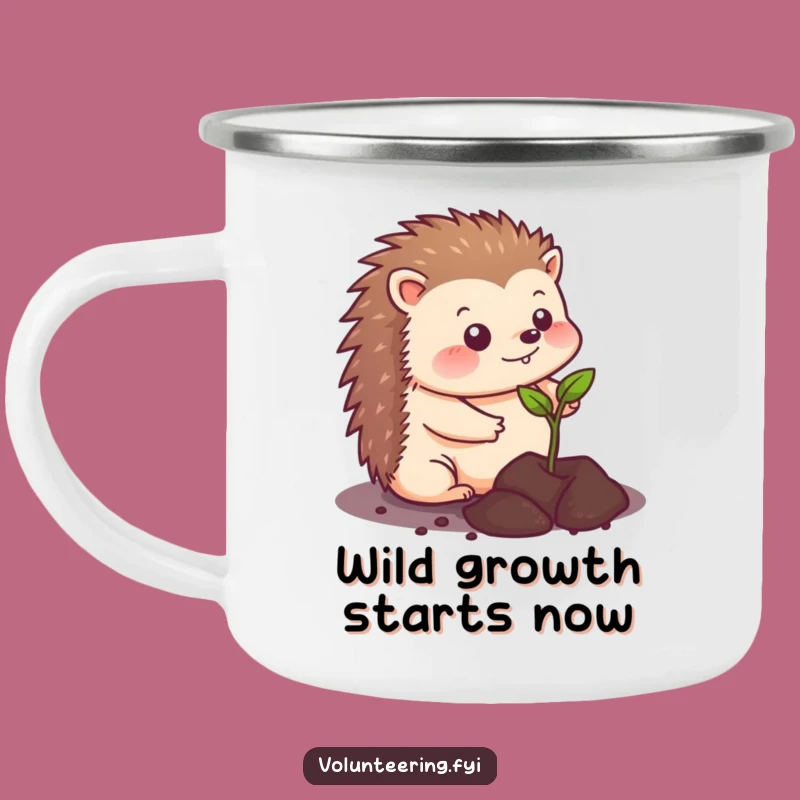Funny Kawaii Hedgehog Camping Mug - Adorable Planting Design for Outdoor Adventures