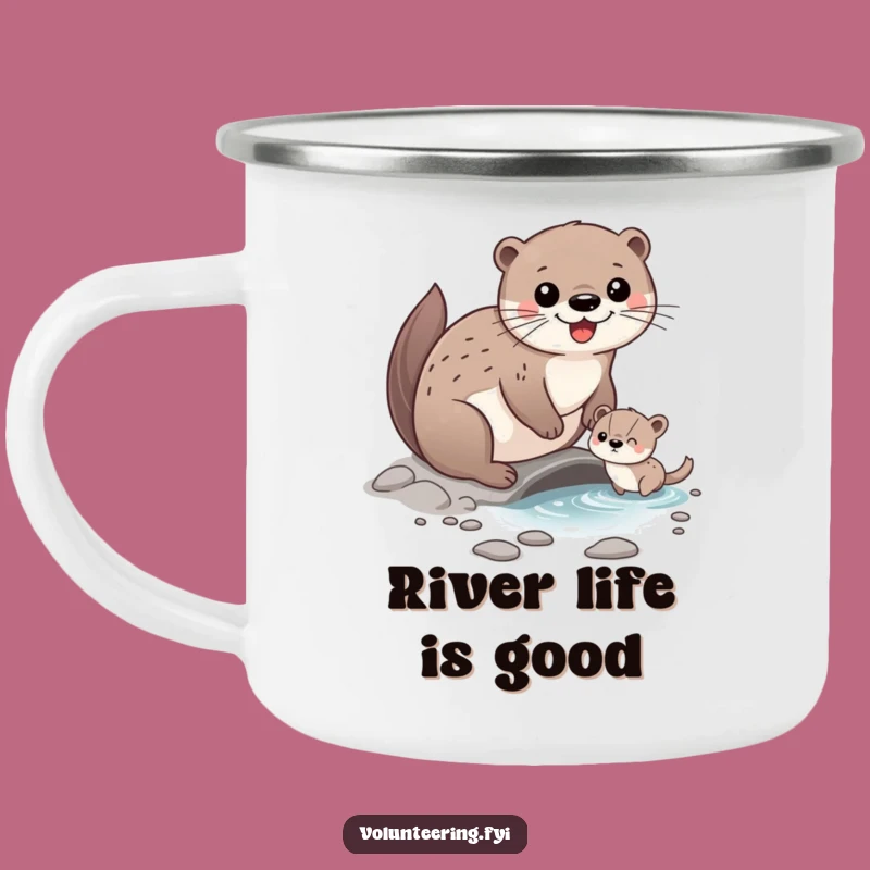 Funny Otter Friend Camping Mug: Durable Mug with Happy Character Helping Animal Cross Stream, Funny Gift