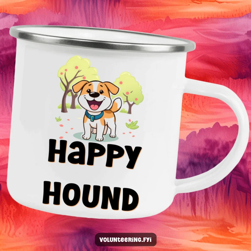 Funny Dog Park Camping Mug: A cartoon dog in a park, its tail a blur of happy motion, perfect for enjoying drinks outdoors.