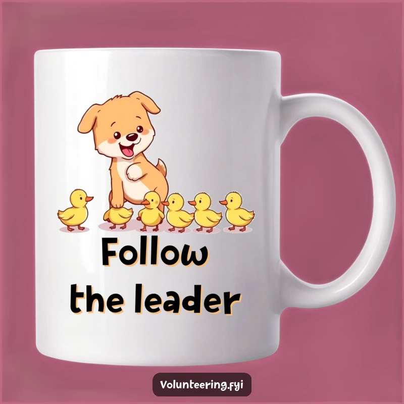 Funny Dog & Ducklings Guiding Mug - Playful Animal Helper Gift