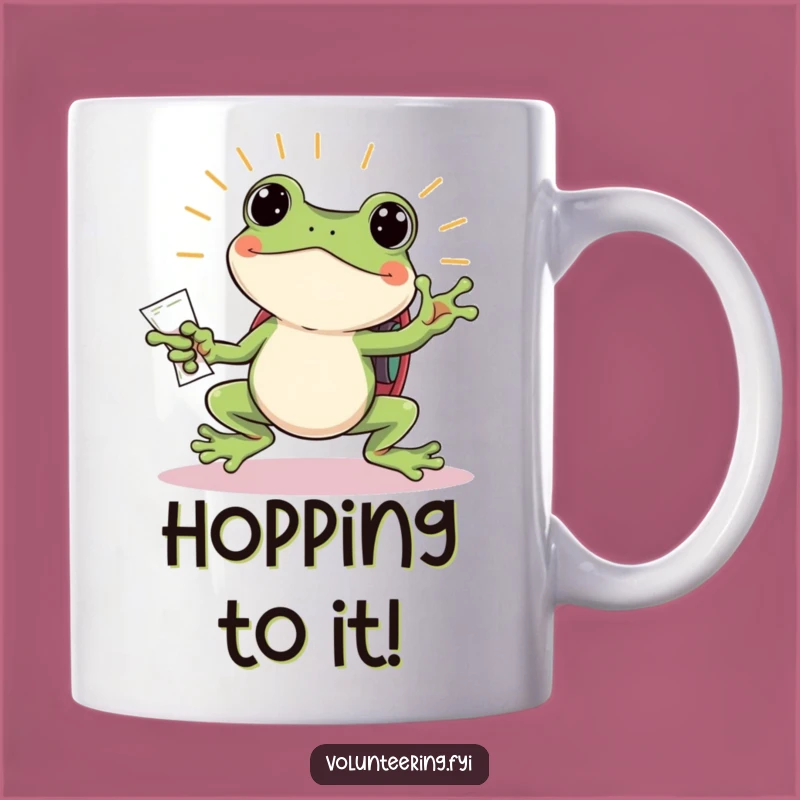 Funny Frog Flyer Mug: Energetic Messenger, Perfect Gift for Go-Getters