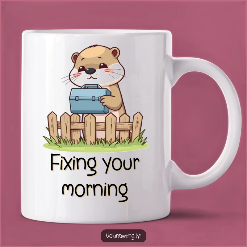 Funny Otter Handyman Mug: Helpful Friend Passing Toolbox
