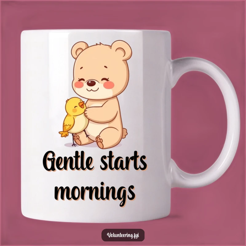 Funny Bear Cub Hug Mug: Gentle Giant Befriending Bewildered Bird