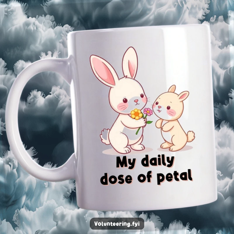 Funny Kawaii bunny rabbit with a flower, offering a gift to another cute animal, heartwarming and adorable.