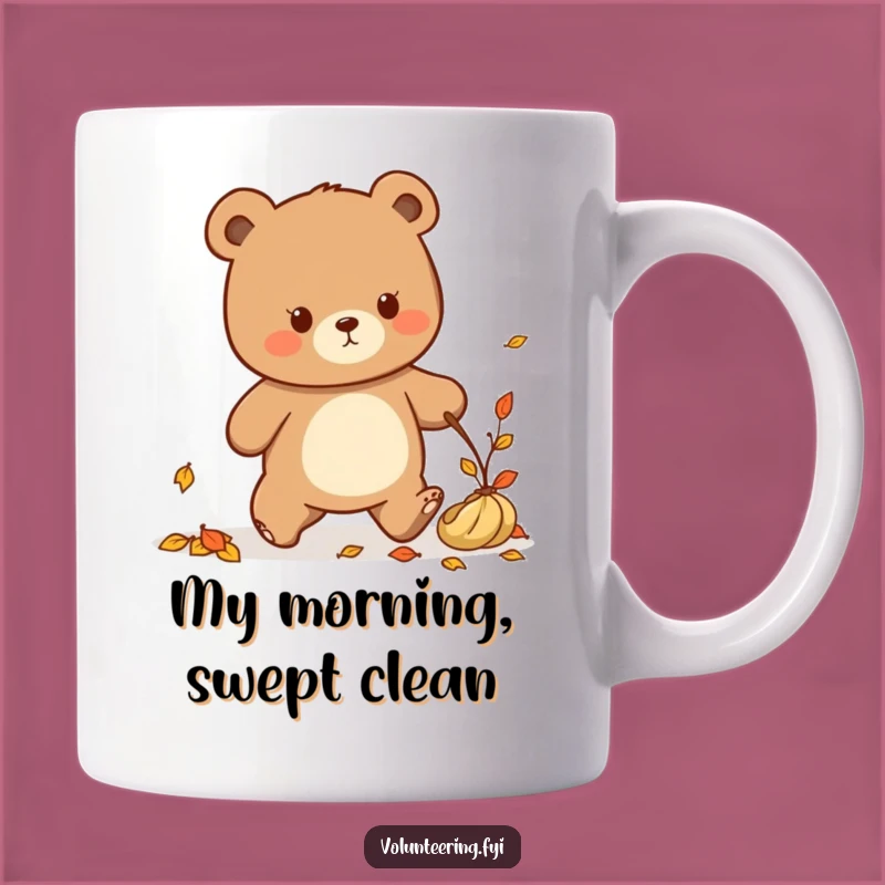 Funny Kawaii Bear Tidying Up Mug: Autumn Cleaning Gift