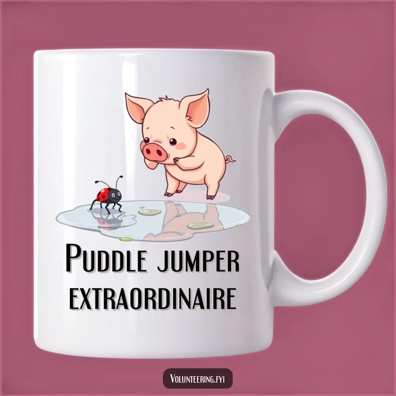 Funny Piglet & Ladybug Puddle Crossing Mug - Adorable Animal Friendship Gift