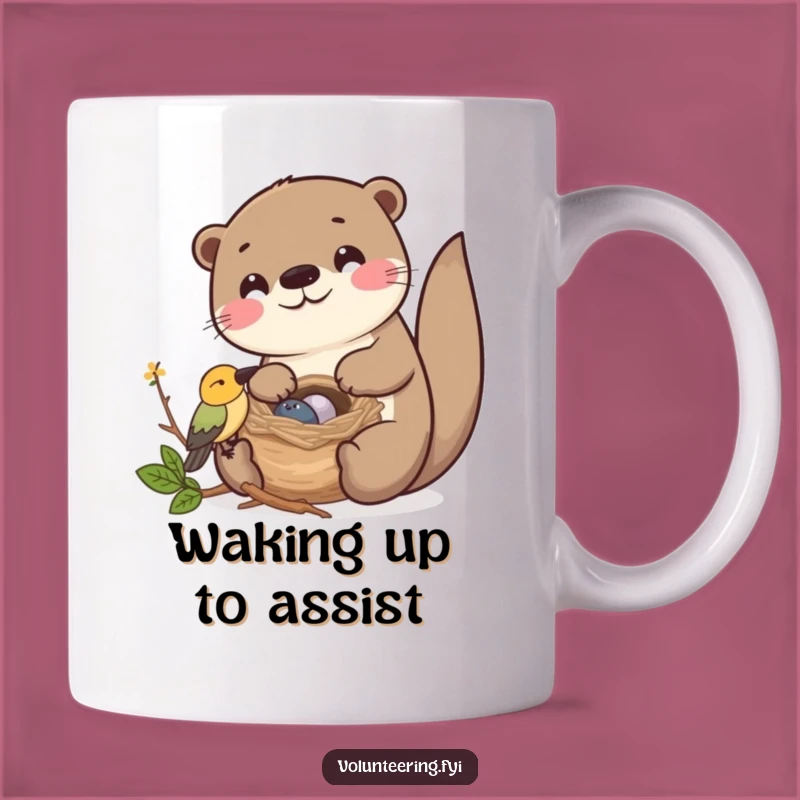 Funny Kawaii Otter Helping Bird Nest Mug: Friendship Gift