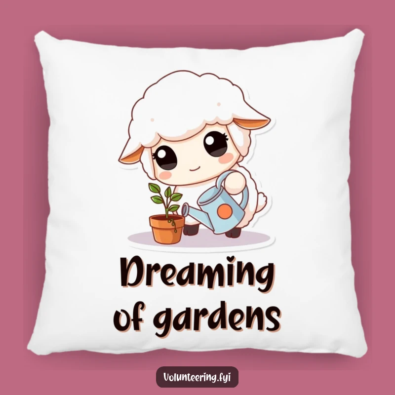 Funny Sheep Pillow: Kind Sheep Watering Plant, Comfy Funny Accent