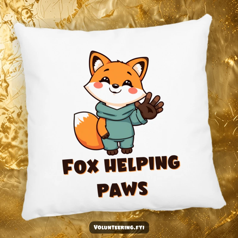 Funny and soft pillow featuring a smiling cartoon fox holding a human hand, symbolizing comfort, friendship, and supportive gestures.