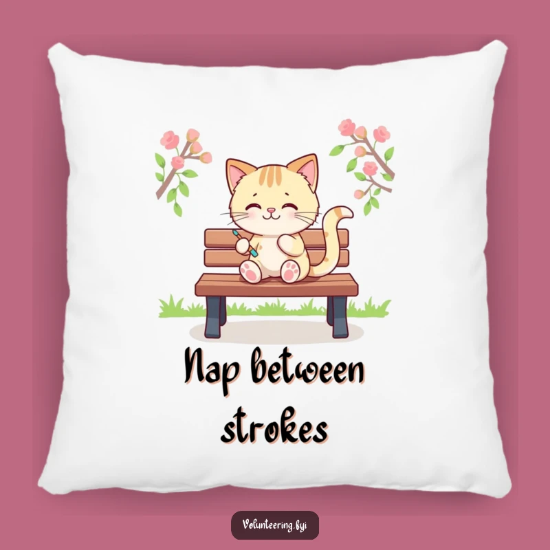 Funny Kawaii Cat Painting Pillow, Cozy Art Comfort, Relaxing Gift