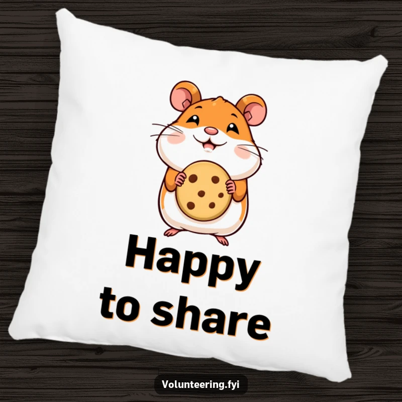 Funny hamster pillow featuring a happy hamster with a cookie, offering comfort and cute decor for sweet lovers.