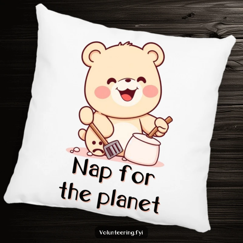 Funny Kawaii Bear Pillow: Soft decorative pillow with a happy bear cleaning litter, providing comfort and a humorous touch.