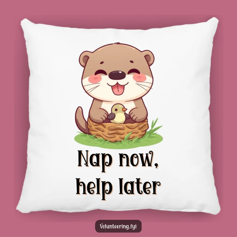 Soft Funny Otter Helping Bird Nest Pillow: Cozy Home Decor, Adorable Animal Cushion