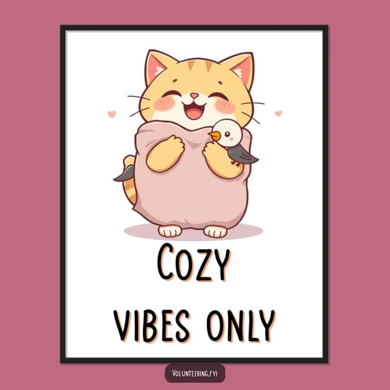Funny Cat & Bird Blanket Digital Art Print - Instant Comfort Download