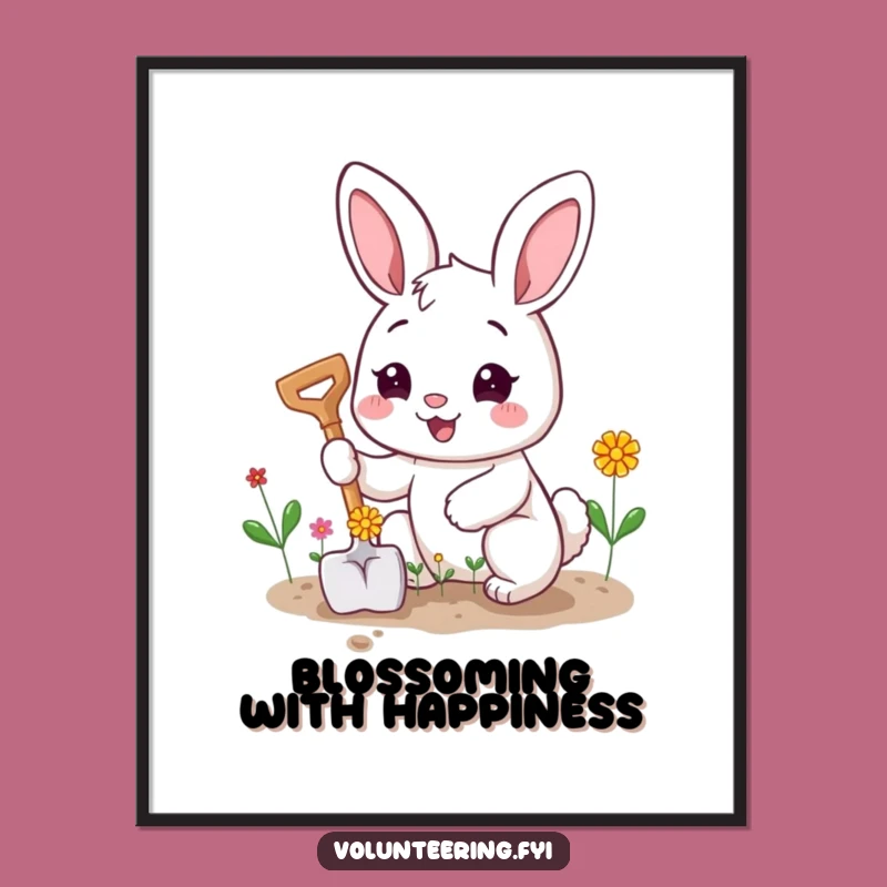 Funny Bunny Gardener Digital Art: Printable Cartoon Decor Gift