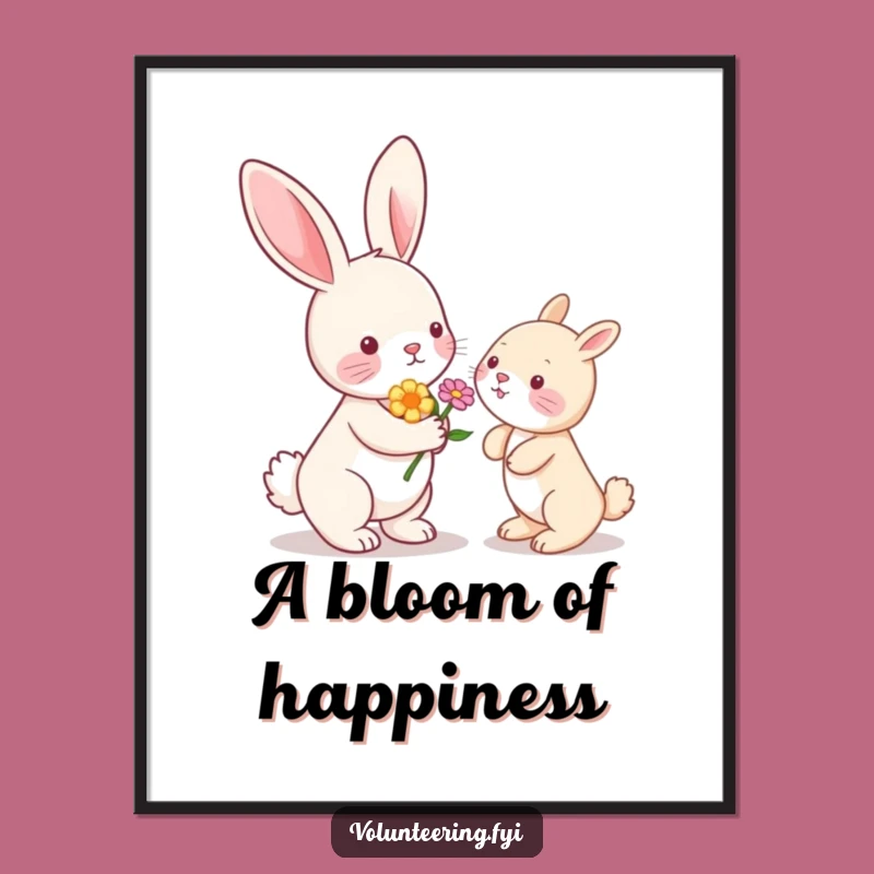 Funny Kawaii Bunny Flower Digital Art: Cute Animal Print Gift