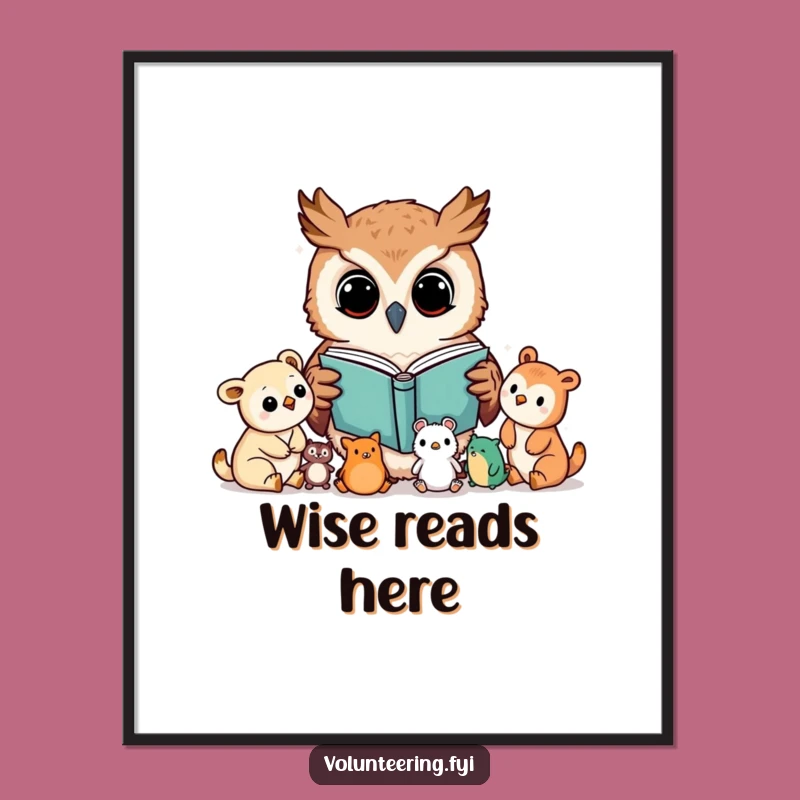 Funny Kawaii Owl Reading Digital Print, Instant Wisdom, Unique Decor Gift