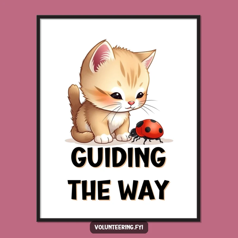 Funny Kitten Ladybug Digital Art Print: Helpful Pet Art, Instant Gift