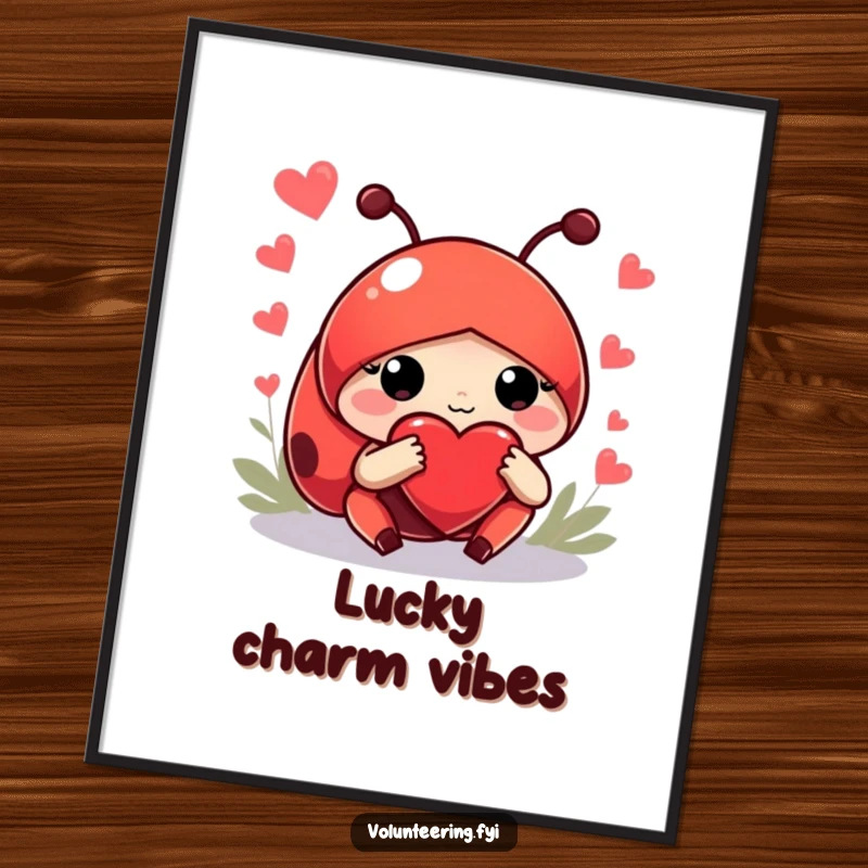 Funny digital art of a helpful red ladybug with a large heart guiding, a heartwarming and humorous addition to any collection.