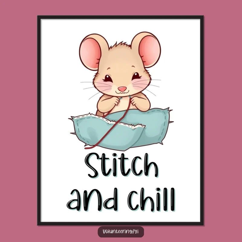 Funny Mouse Digital Art: Charming Sewing Illustration, a Perfect Gift