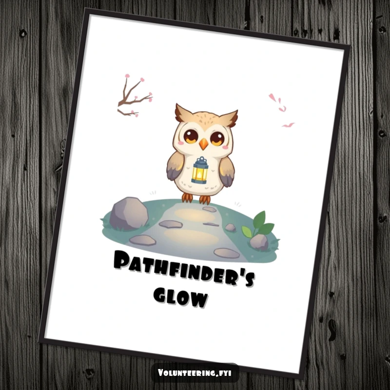 Funny Owl Lantern Digital Art Print of a proud, smiling owl character holding a small, glowing lantern, ready for instant download.