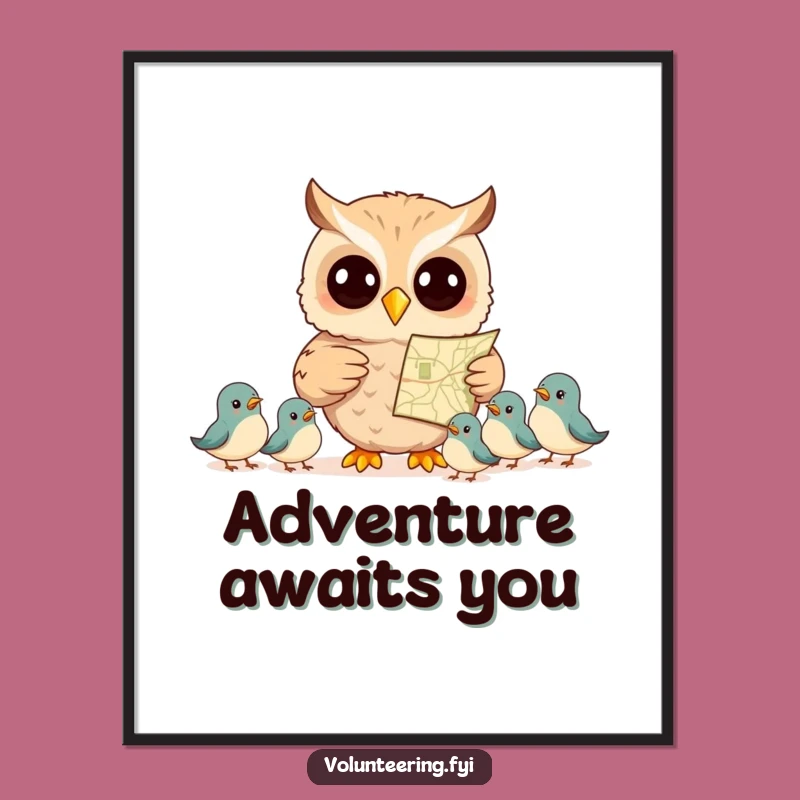 Funny Owl Map Guide Digital Art - Instant Whimsical Wall Decor