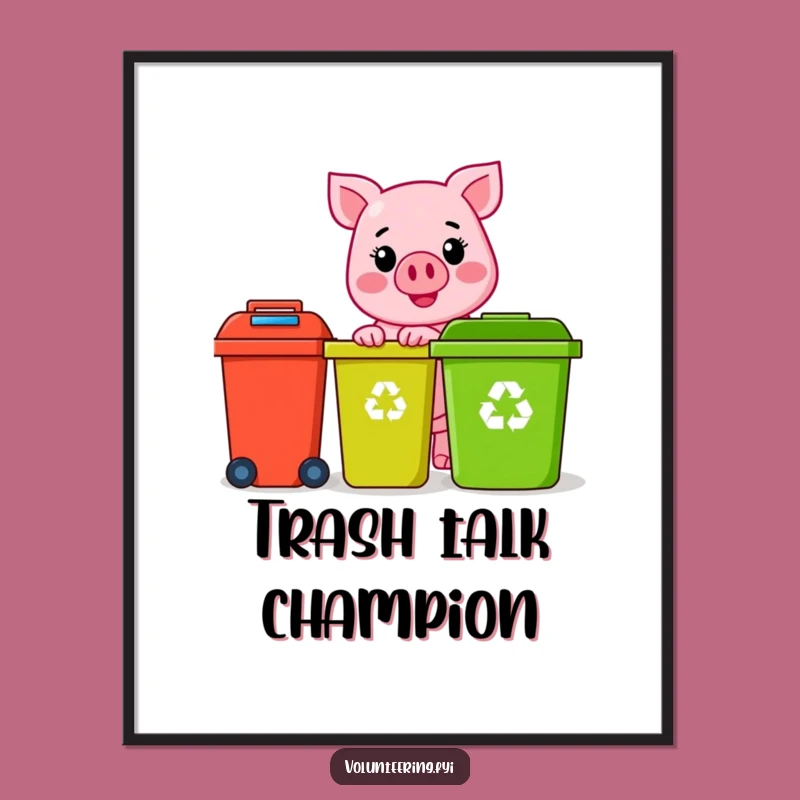Funny Pink Pig Recycling Digital Art: Cheerful, Eco-Conscious Artwork For Your Walls