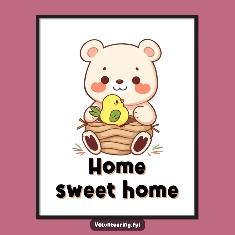 Funny Digital Art Print: Bear & Bird Nest Collaboration - Hilarious Wall Decor Art Gift