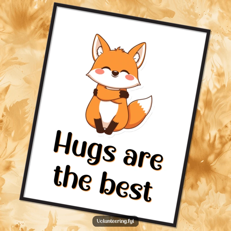 Funny fox digital art print, a joyous cartoon fox offering a warm hug, ideal for comforting wall decor.