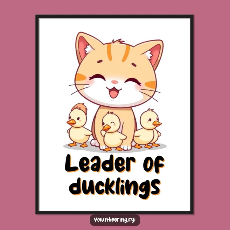 Funny Cat Duckling Digital Art - Instant Whimsy Decor, A Perfect Gift!
