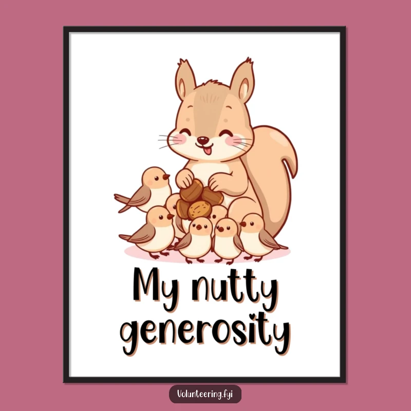 Funny Kawaii Squirrel Sharing Digital Art - Adorable Nature Wall Decor
