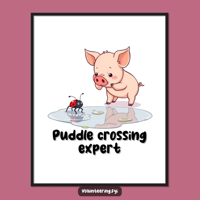 Funny Piglet & Ladybug Digital Art Print - Instant Kindness Download Gift