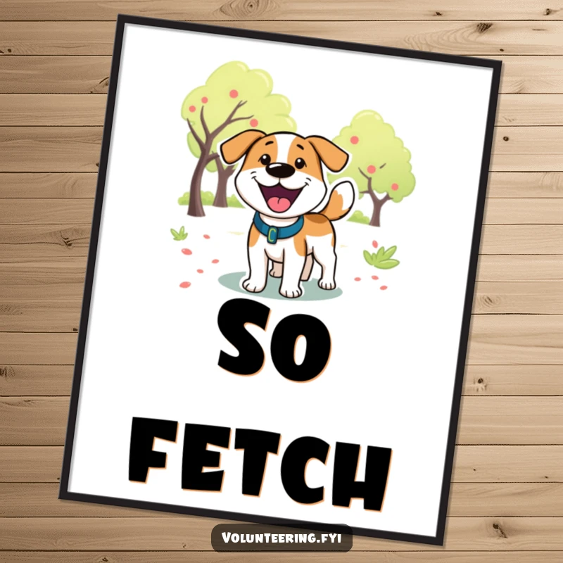 Funny Dog Park Digital Art Print: A cartoon dog in a park, its tail wagging with pure glee, bringing a humorous vibe indoors.