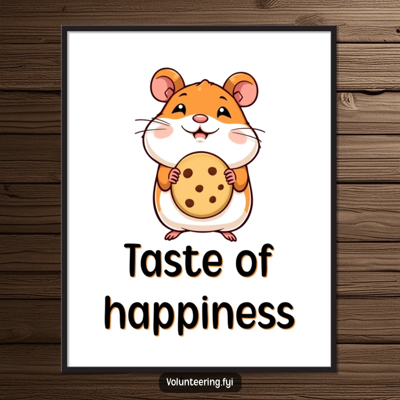 Funny hamster digital art print of a happy hamster offering a cookie, adding instant sweetness and charm.
