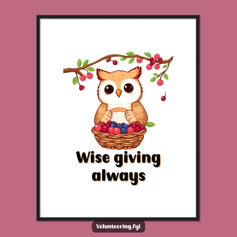 Funny Owl Berry Donation Digital Art Print - Instant Generous Download
