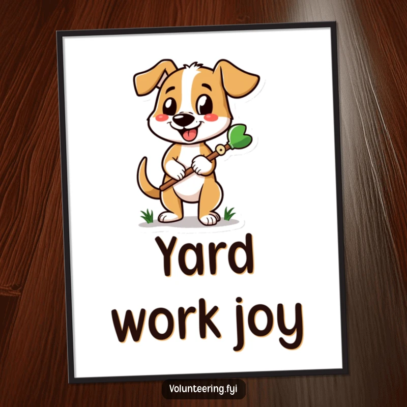 Funny dog digital art print of a cheerful dog holding a gardening tool, adding instant pet-themed humor.