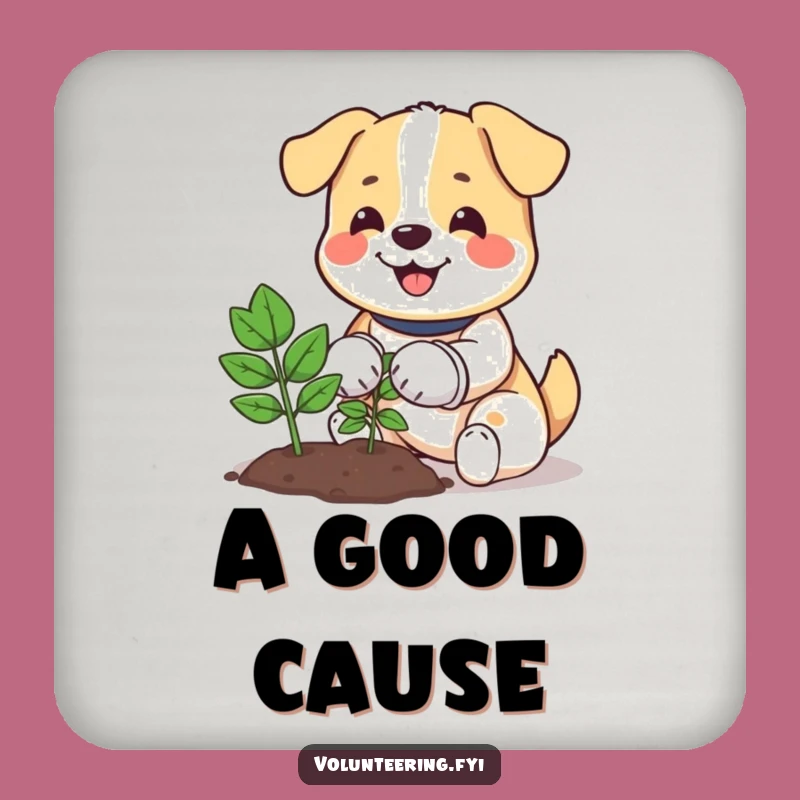 Funny Dog Planting Drink Coaster: Protect Surfaces with a Happy Gardener Pup!