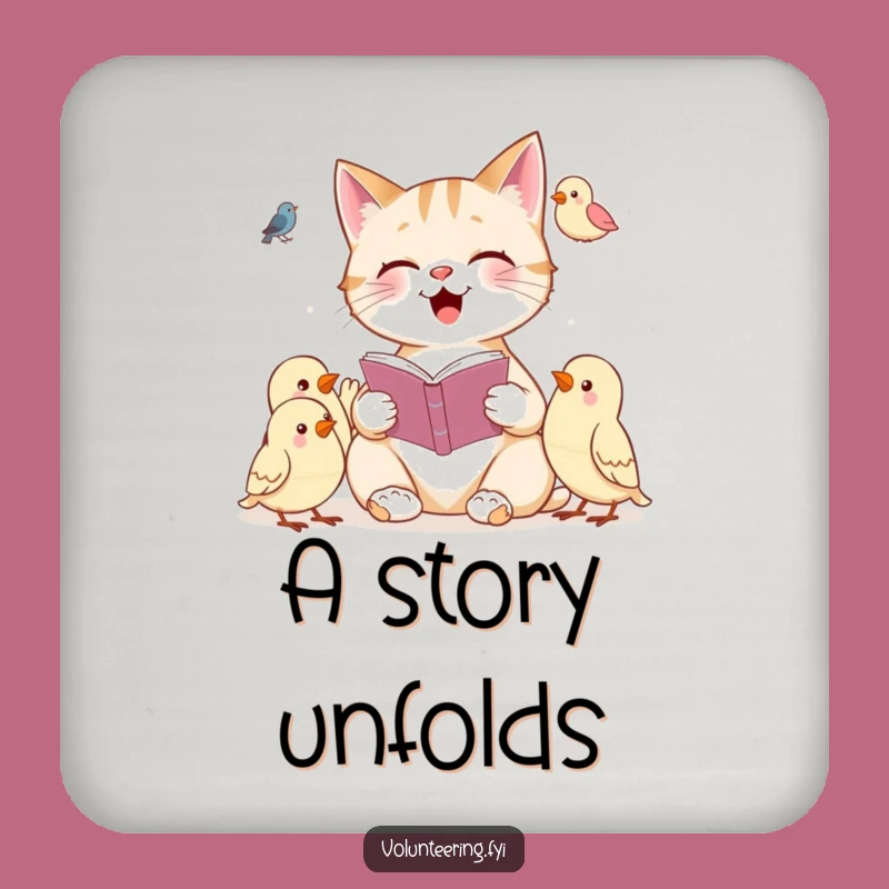 Funny Cat Reading Drink Coaster: Protect Surfaces with a Cheerful Feline!