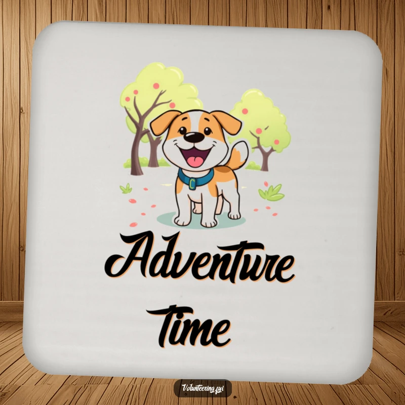 Funny Dog Park Drink Coaster: A cartoon dog in a park, tail wagging happily, protecting your surfaces with adorable humor.