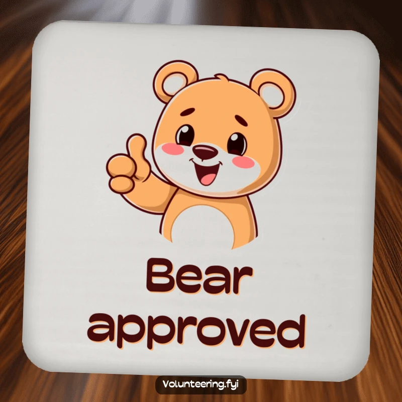 Set of funny drink coasters featuring a cheerful cartoon bear giving a thumbs up, perfect for adding a positive touch.