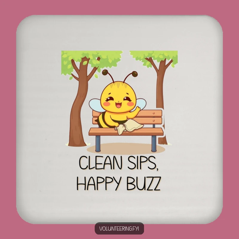 Funny Bee Coaster: Joyful Bee Polishing Bench, Table Protection Funny Gift