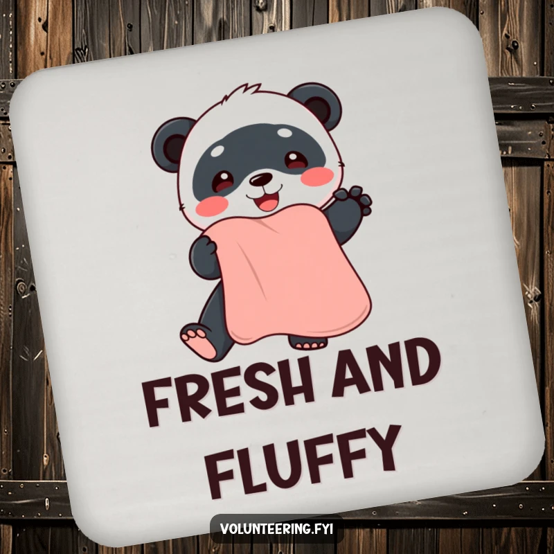 Funny panda drink coasters, showcasing a friendly cartoon panda offering a soft, clean towel, protecting tabletops humorously.