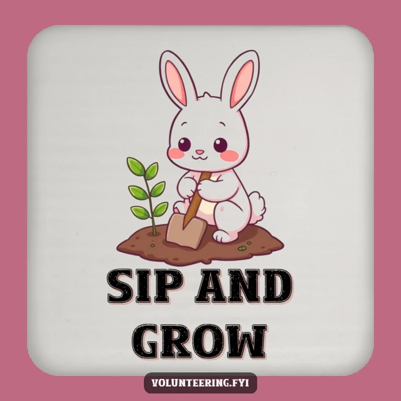Funny Bunny Gardener Coaster: Cute Character Planting Tree, Perfect Funny Gift for Tables