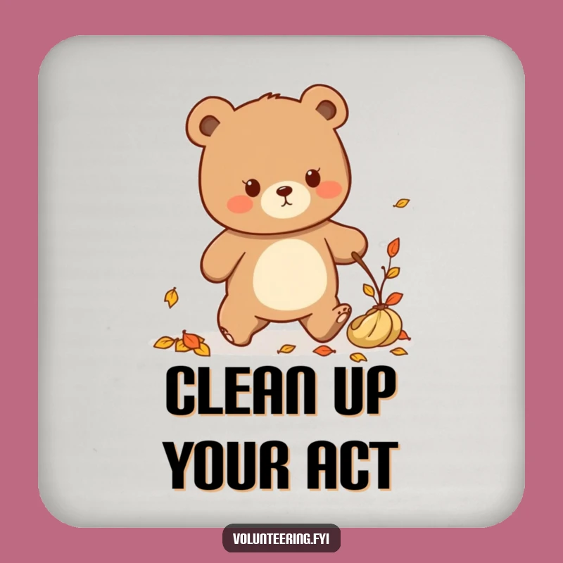 Funny Kawaii Bear Tidying Up Coaster Set: Autumn Cleaning Gift